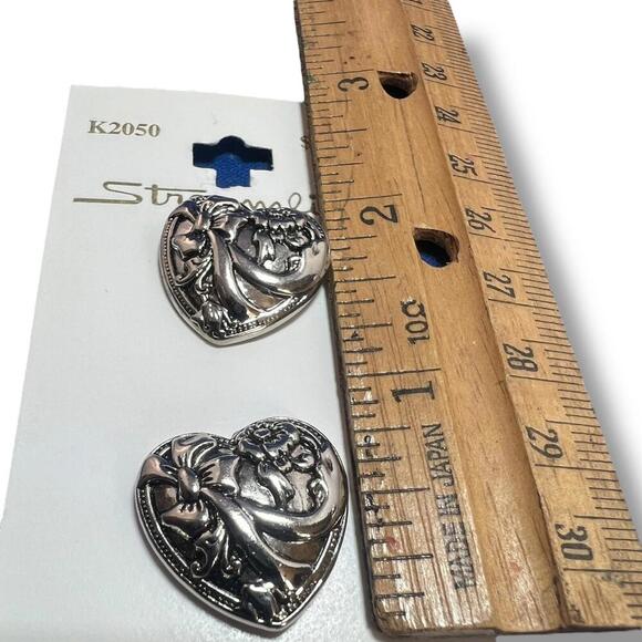 Vintage Streamline Silver Heart Buttons – Lot of 4 – Ornate Metal – 1” – NOS - Picture 7 of 8
